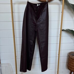 Love Women's Wide Leg Pants - Dark Brown faux leather